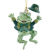 HAPPY DANCING IRISH GLASS FROG ORNAMENT